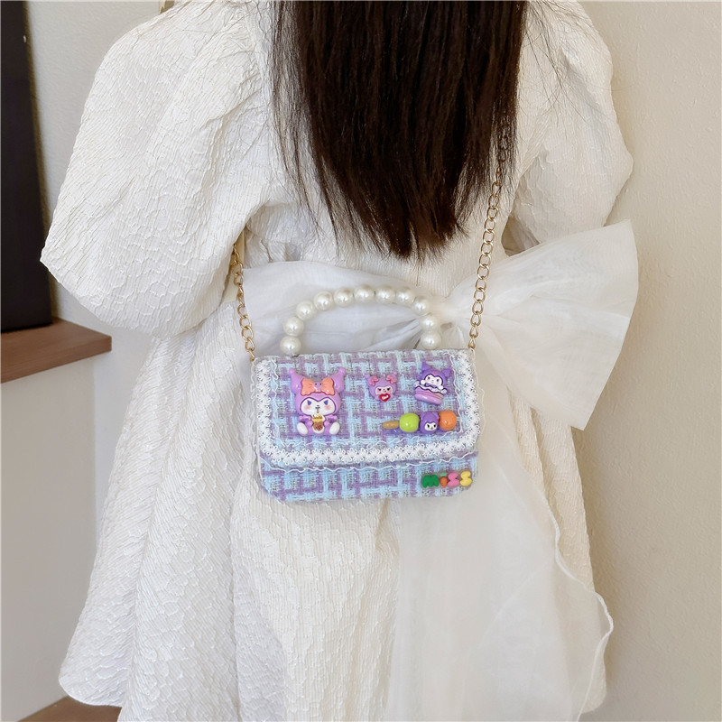 Stylish children's single-shoulder bag, fashionable cartoon pearl hand-held children's bag, simple little princess chain crossbody bag Specification drawing