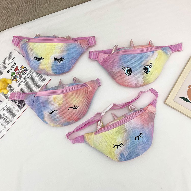 2021 New Style Girl Cartoon unicorn waist bag, Glitter Rainbow Glitter children's single-shoulder bag, primary school student chest bag full figure
