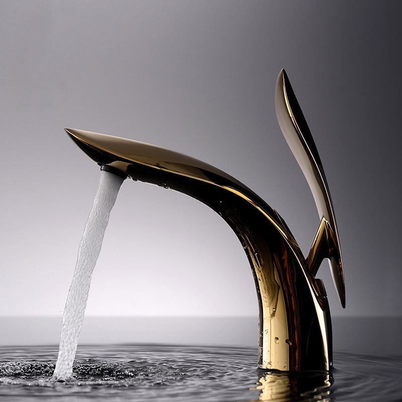 Cross-border countertop basin, tall, cold and hot water faucet, Nordic-style black kitchen and bathroom sink, white copper faucet Specification drawing