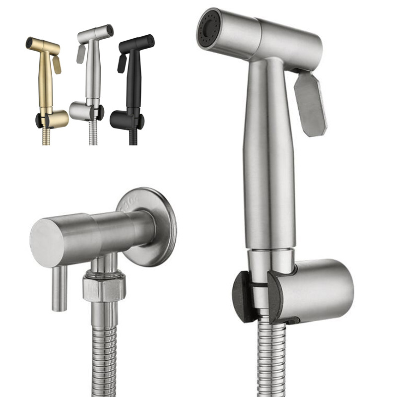 304 stainless steel toilet companion, spray gun set, showerhead, Angle valve, flushing device, pressurized wire drawing, golden women's washing device full figure