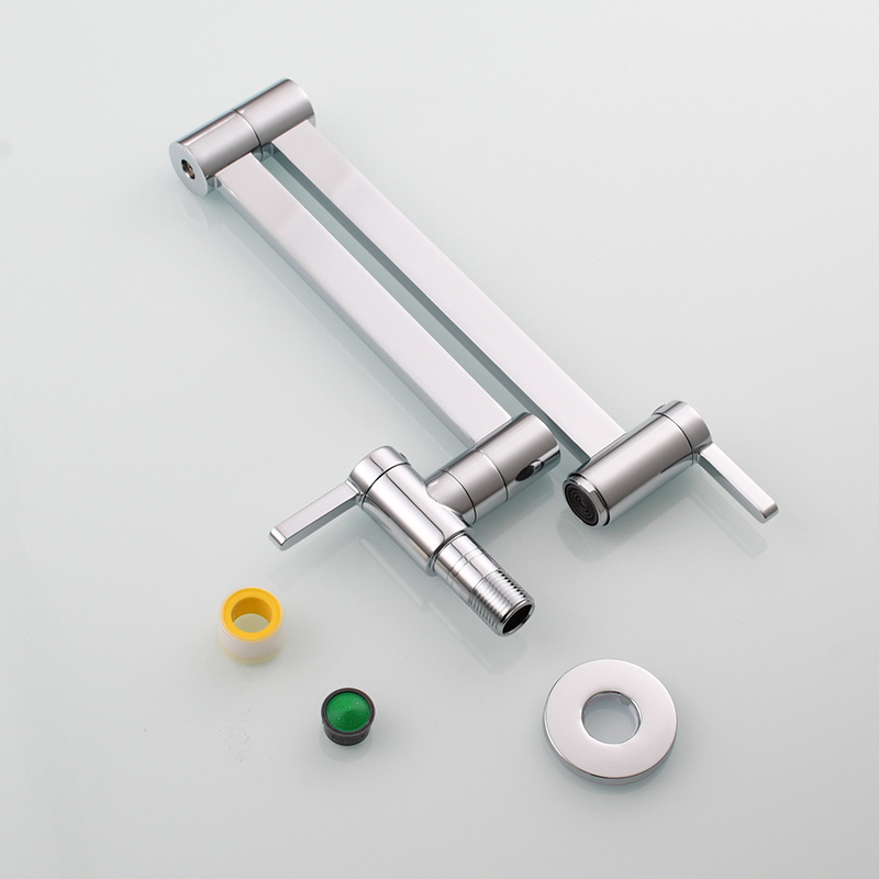 Copper square double-switch washbasin faucet, kitchen wall-mounted foldable single-cooling faucet, extended faucet for mop sink Application Scenario