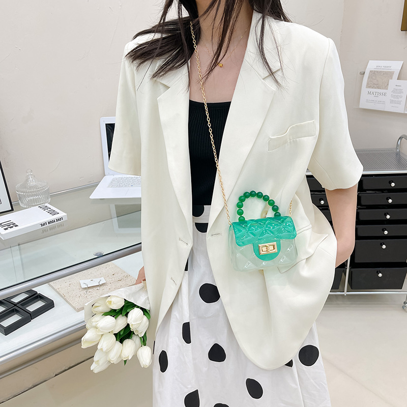 Jelly Bag 2025 New Style transparent small square bag, fashionable crossbody red envelope mini bag, children's bag, pearl chain bag Specification drawing
