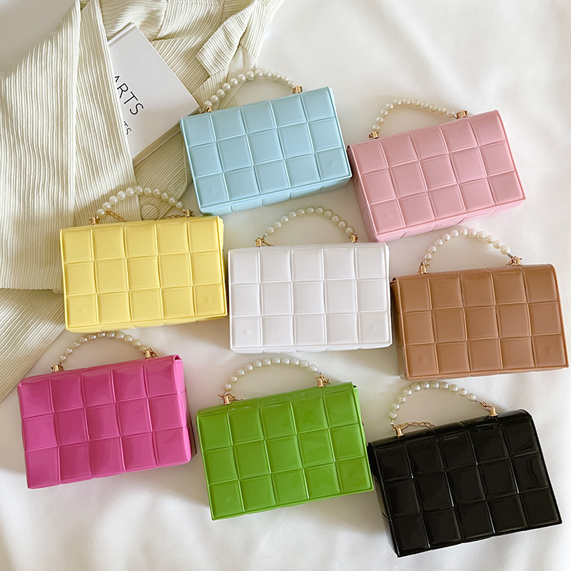 2025 Summer new jelly woven small square bag, fashionable and simple hand-held women's bag, Korean version chain single-shoulder pillow bag full figure