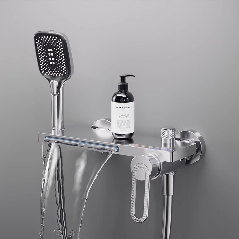 Bathtub faucet, hot and cold water shower head, waterfall-style full copper wall water outlet bathroom faucet set Application Scenario