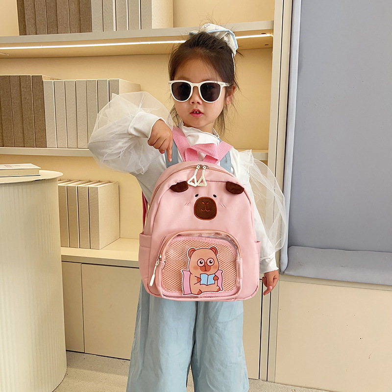 Cute cartoon Capibara kindergarten schoolbag, a lightweight backpack for children aged 2-5, a small backpack for early education that reduces the burden full figure