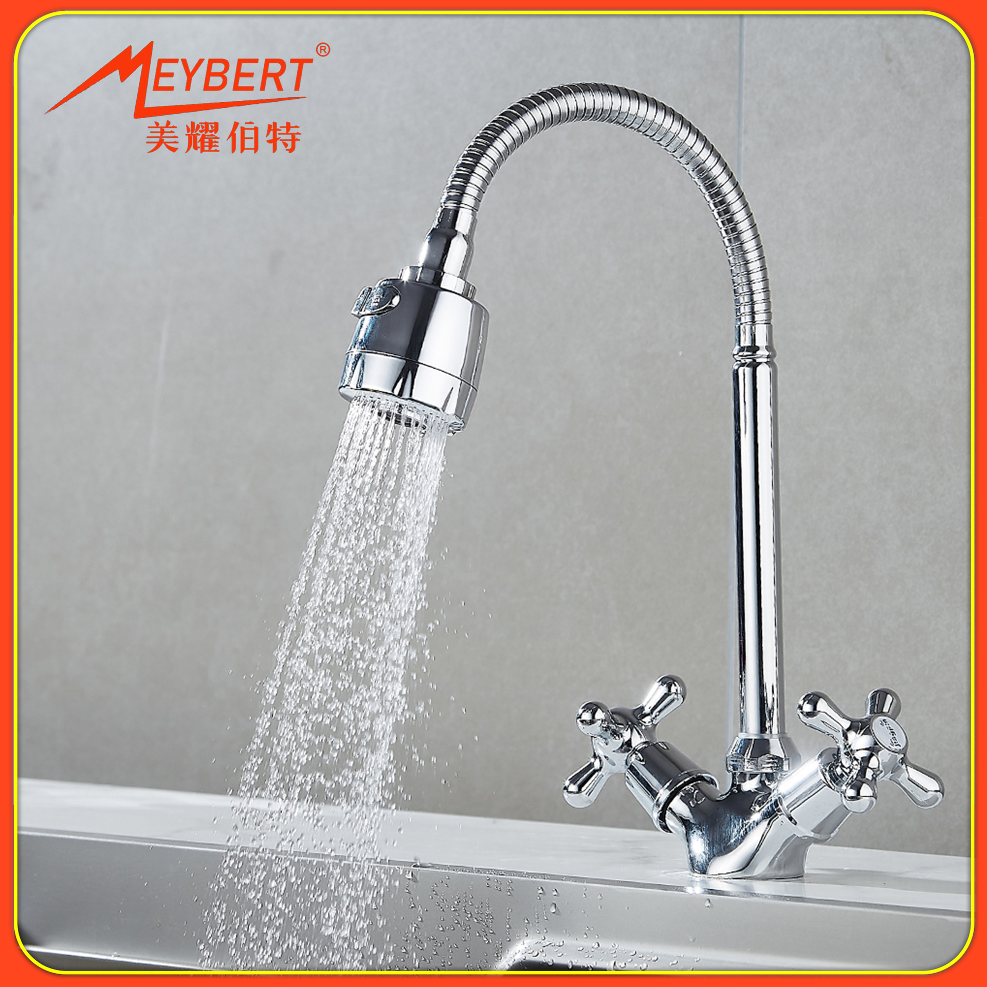 Russian kitchen faucet with two Settings for hot and cold, swivel tube, household sink, sink and faucet full figure