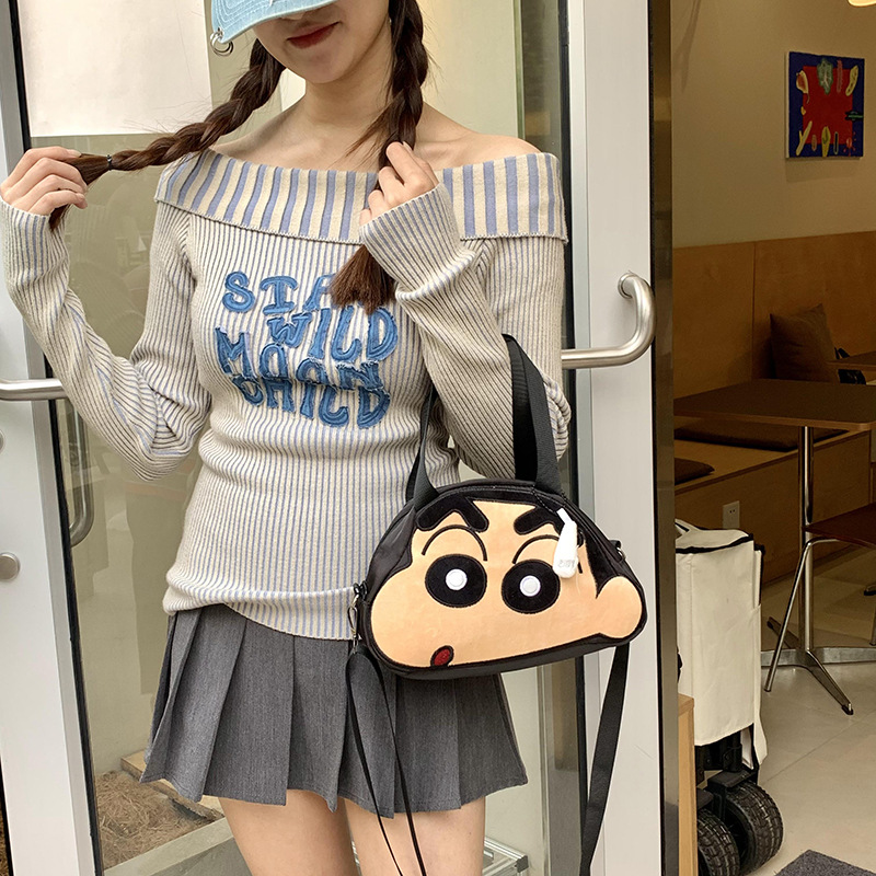 New cute Crayon Shin-chan nylon handbag, fashionable single-shoulder women's bag, casual bag, girls' phone bag, cartoon bag Specification drawing