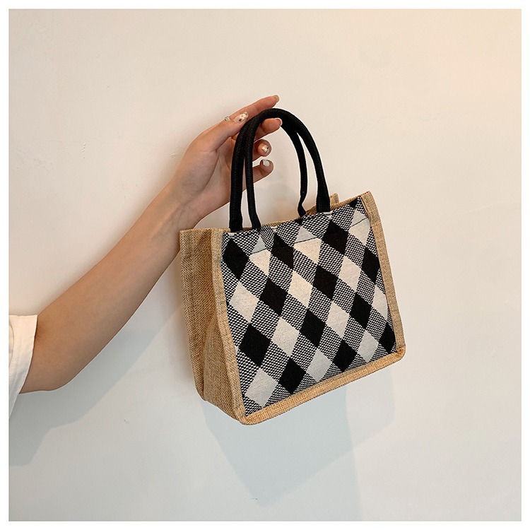 Wholesale of trendy and versatile handbags, new casual and simple linen bags, fashionable diamond-shaped office lunch bags in stock Specification drawing