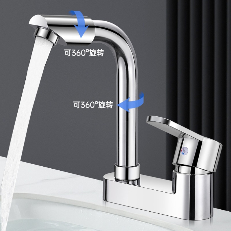 Two-piece bench, double-hole faucet, bathroom washbasin, rotating head washbasin, two-piece cold and hot bathroom faucet details Picture