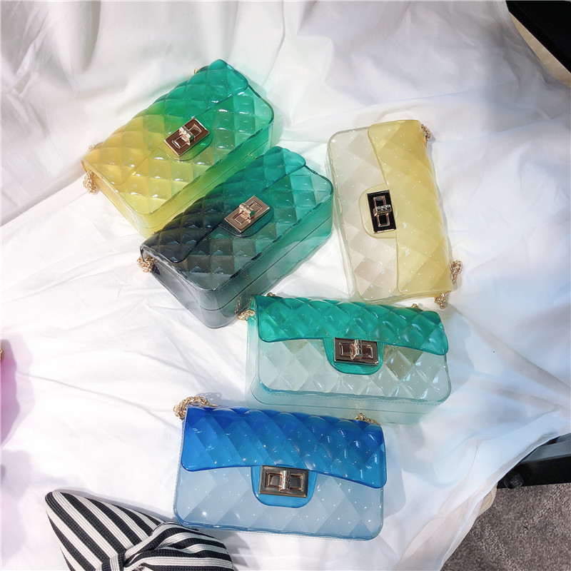2025 Summer New gradient color jelly bag, ins diamond chain small square bag, single-shoulder crossbody women's bag Specification drawing