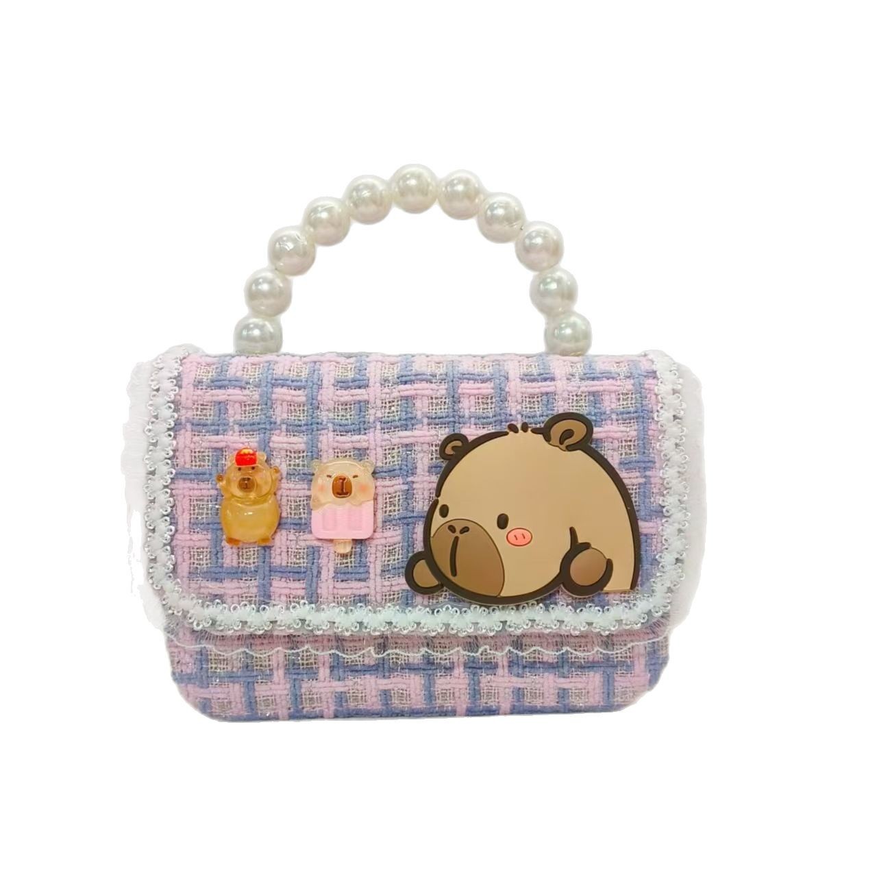 Pearl handbag, Kapipala children's bag, crossbody loose change accessory bag, girls' lucky money bag, chain small square bag Item Picture