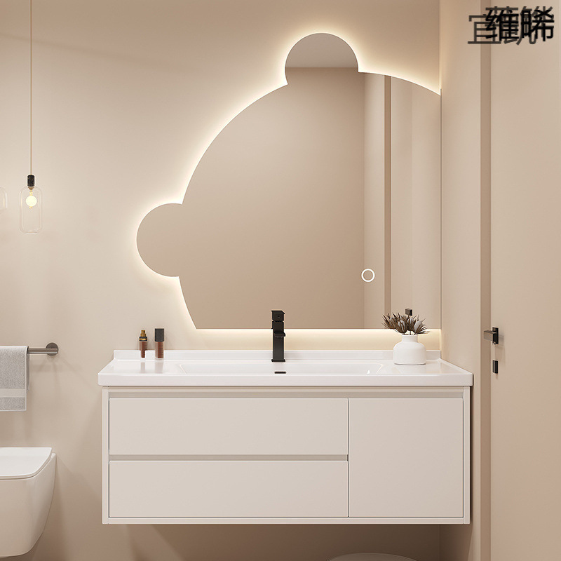 QP8 Smart internet-famous bear Mirror Bathroom cabinet combination bathroom ceramic washbasin Integrated cabinet Washbasin full figure