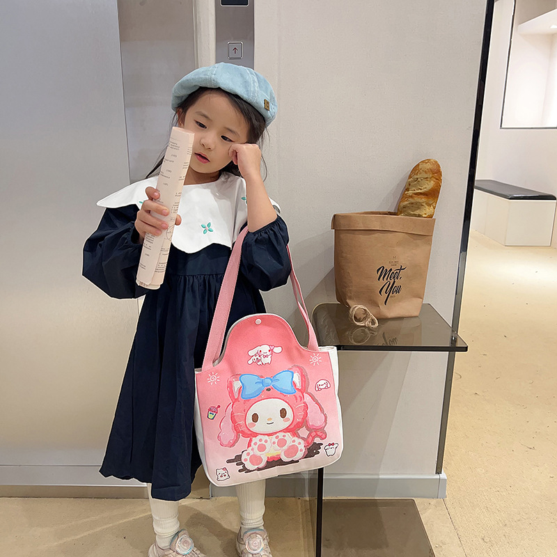 2023 Japanese-style soft and cute girl cartoon canvas bag, adorable little rabbit student single-shoulder large-capacity hand-carried crossbody bag Specification drawing