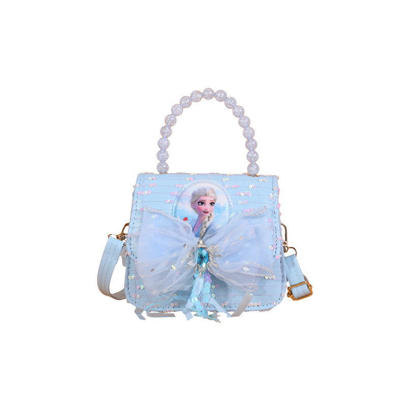 Children's Aisha's illuminated single-shoulder bag, fashionable chiffon dress, bow, versatile, little girl's ice and snow outfit, crossbody handbag Item Picture