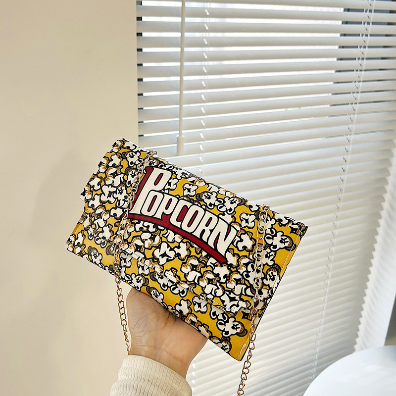 Cartoon Mini Bag 2022 Forest-themed Girl Fashion Graffiti single-shoulder Bag ins Crossbody Funny Popcorn Small square Bag pu full figure