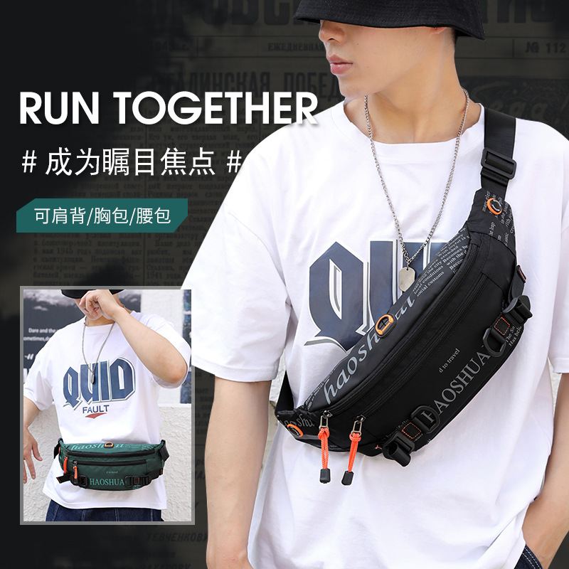 Cross-border exclusive new outdoor men's waist bag, street fashion chest bag, crossbody bag, sports and running close-fitting waist bag details Picture