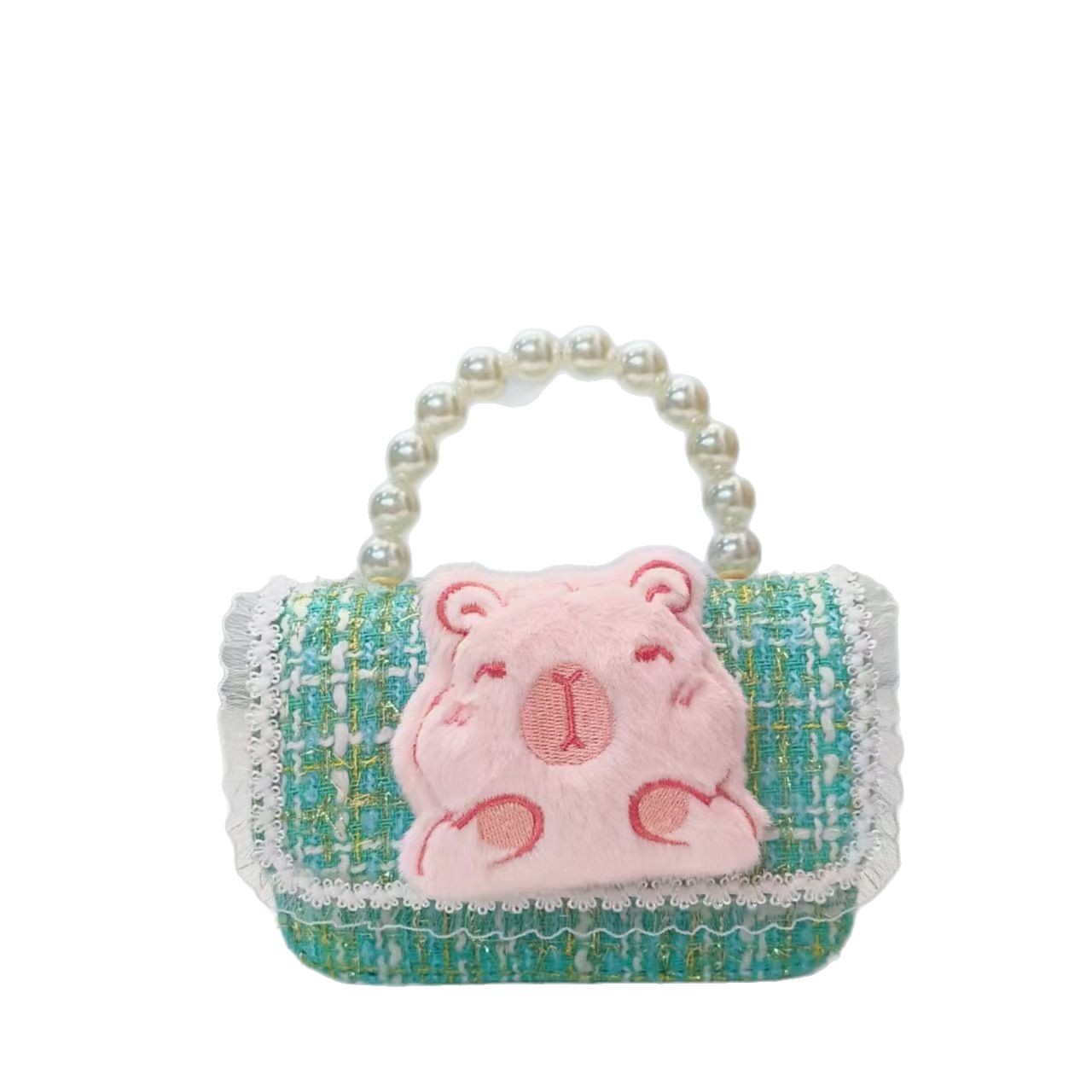 Pearl handbag, Capibara cartoon children's bag, little chanel-style girl loose change accessory bag, crossbody bag, small square bag Item Picture