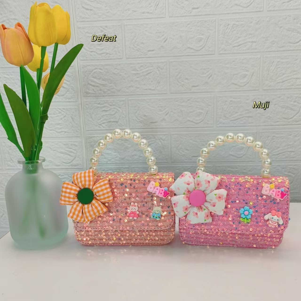 Kulomi pearl handbag, princess bag, chain bag, Flower small square bag, Little girl single-shoulder crossbody bag, accessory bag Specification drawing