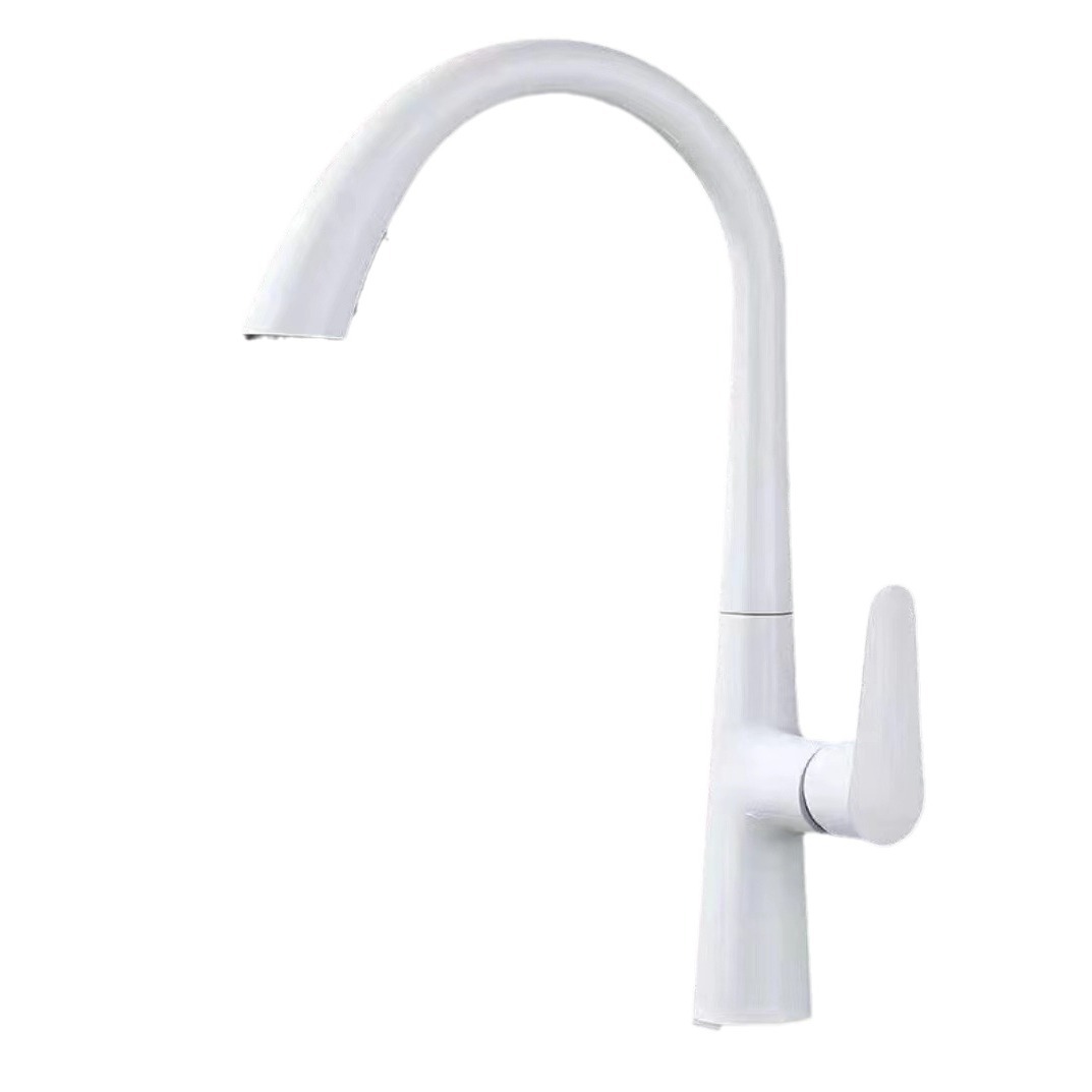 Household kitchen pull-out hot and cold water faucet, sink, sink, retractable splash-proof faucet, white Item Picture