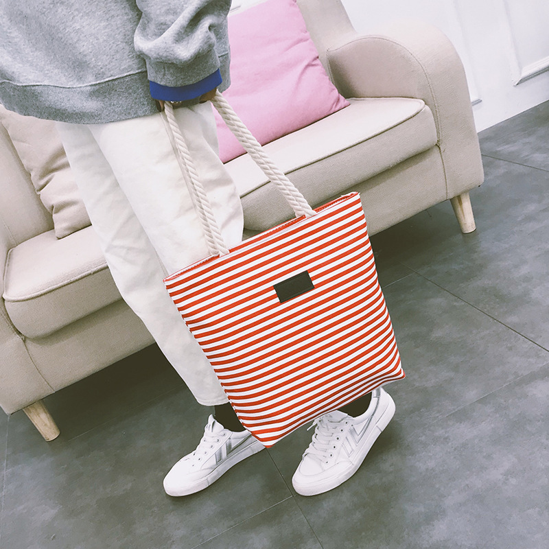 2022 Spring and Autumn New Navy Canvas bag, casual women's bag, fabric bag, single-shoulder handbag, striped large capacity bag full figure