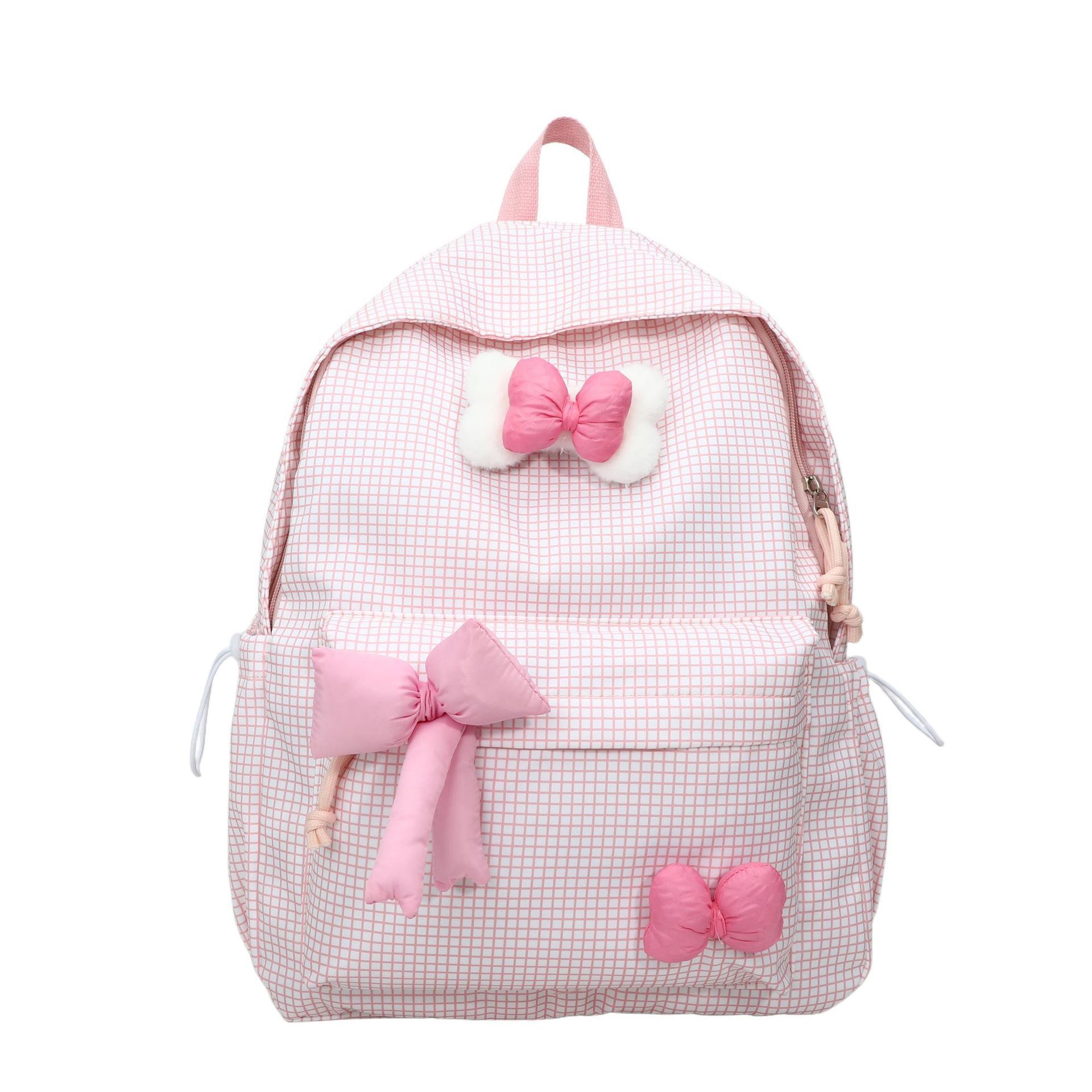 2025 New versatile backpack for students, solid color bow, simple and casual, large-capacity backpack for junior and senior high school Item Picture