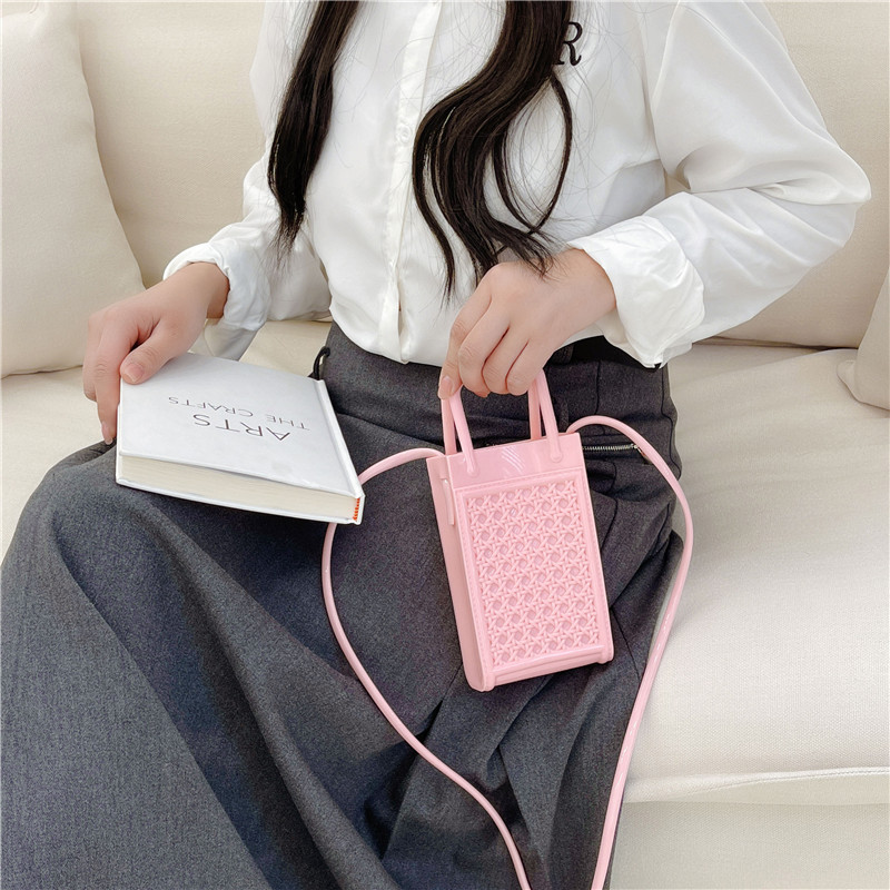 2025 Cross-border Summer Bestseller PVC woven pattern lipstick mobile phone bag Mini Fashionable and versatile single-shoulder crossbody women's bag Specification drawing