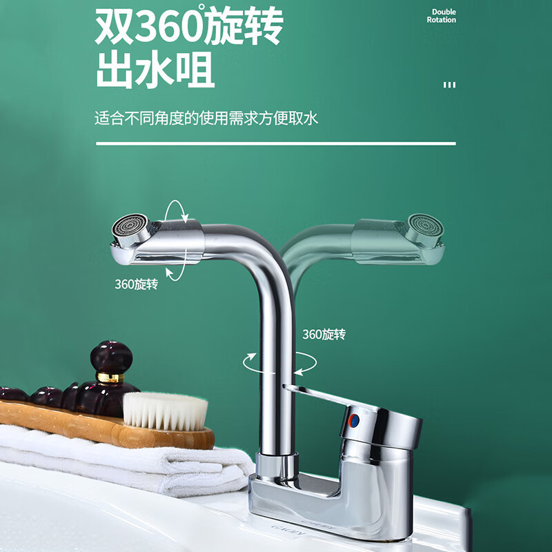 Factory direct sales of copper household double-hole washbasins, faucets, cold and hot dual-purpose washbasins, washbasins, and cross-border washbasins for bathrooms details Picture