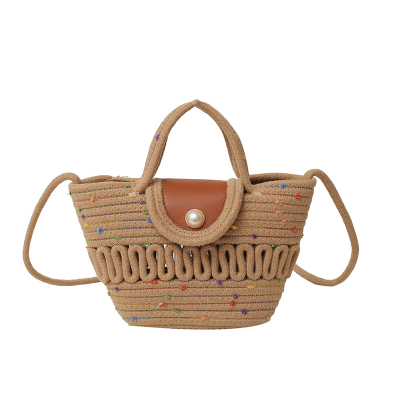 Handcrafted cotton rope crossbody bag 2024 new style French colorful dot woven bag, fashionable pearl handbag for women Item Picture