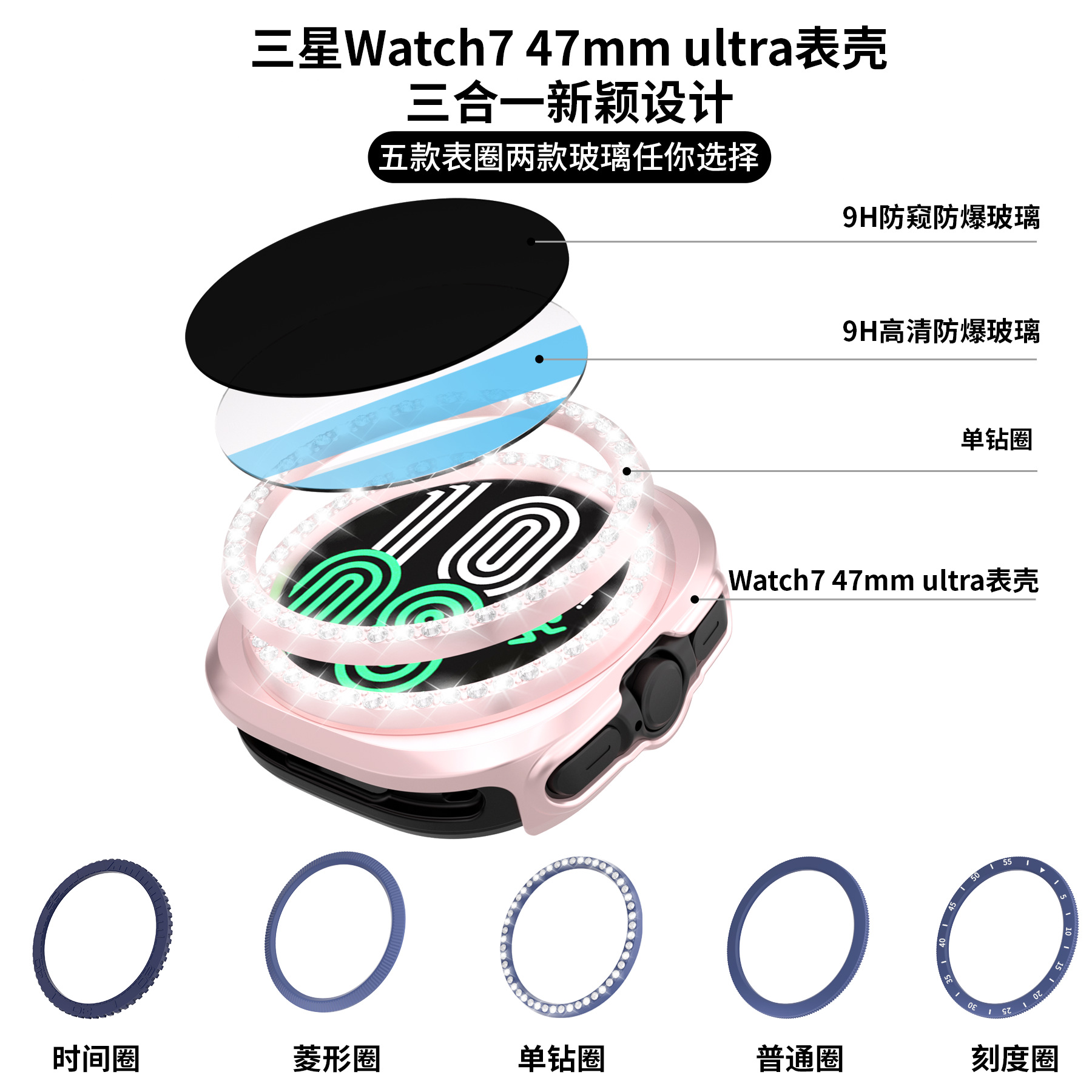 The original factory is suitable for the Samsung watch7 watch 47ultra with a bezel, PC case and tempered glass for shock resistance full figure