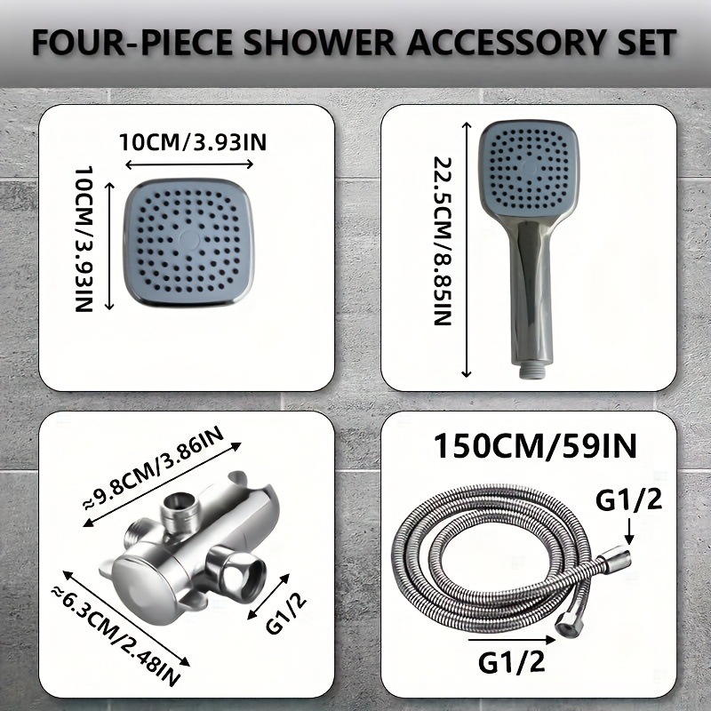 American-style square small hanging head set with bracket, three-way water distributor, explosion-proof flexible hose, square hand-held shower head cover Application Scenario