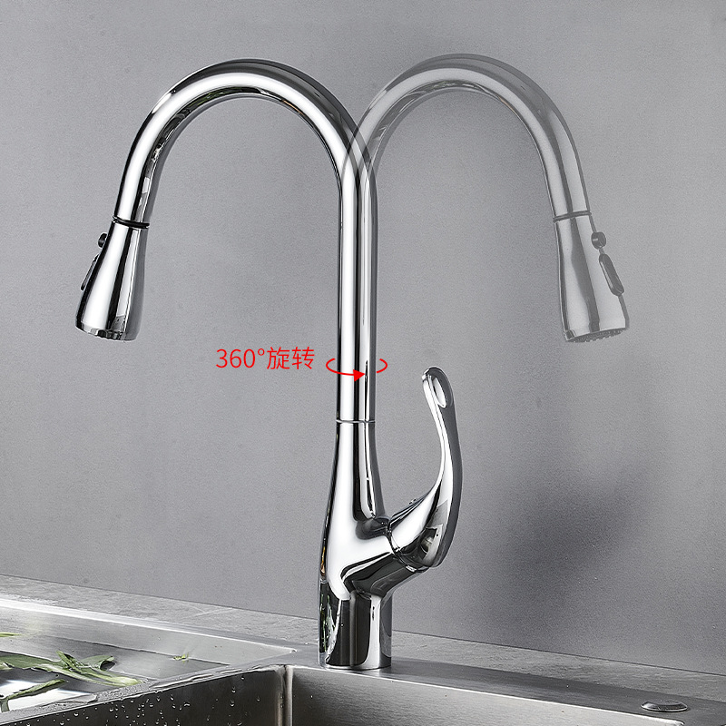 A pull-out cold and hot water faucet, a luxurious kitchen sink faucet that can rotate 360 degrees Application Scenario