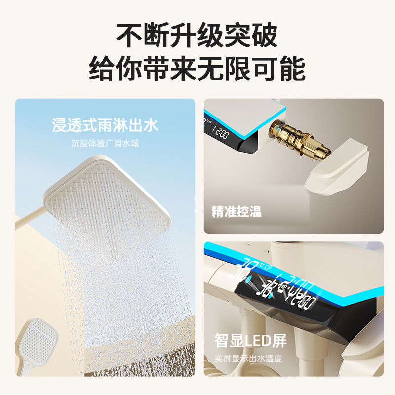 Shower head set, milk white gun gray, home shower and bathroom, full copper digital display, complete set of pressurized piano key shower details Picture