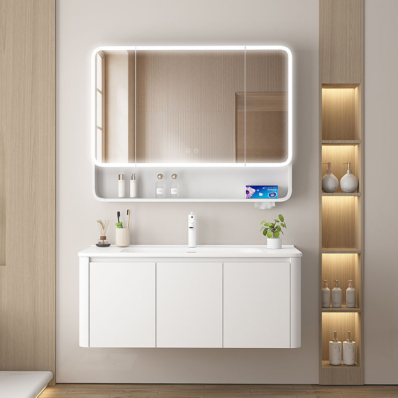 Arc-shaped honeycomb aluminum thickened space aluminum bathroom cabinet, ceramic integrated basin, washbasin, countertop, integrated face and washbasin Specification drawing