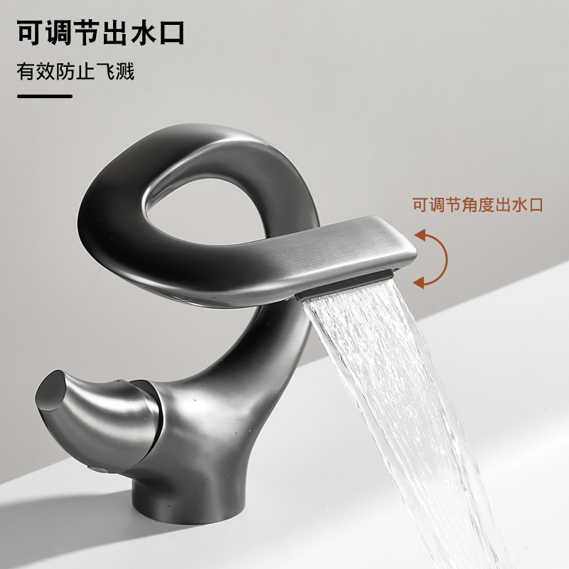 All-copper creative art washbasin, gun grey faucet, waterfall-style splash-proof bathroom cabinet, basin faucet Application Scenario