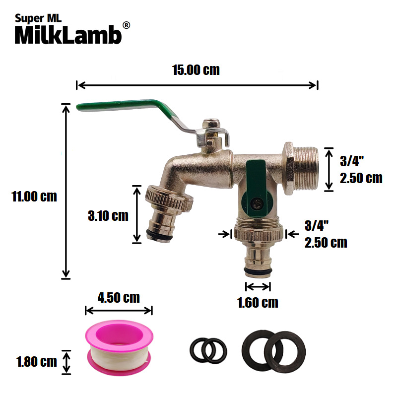Cross-border exclusive 3/4 gardening zinc alloy faucet with one in and two out double pacifier faucet [Green] details Picture