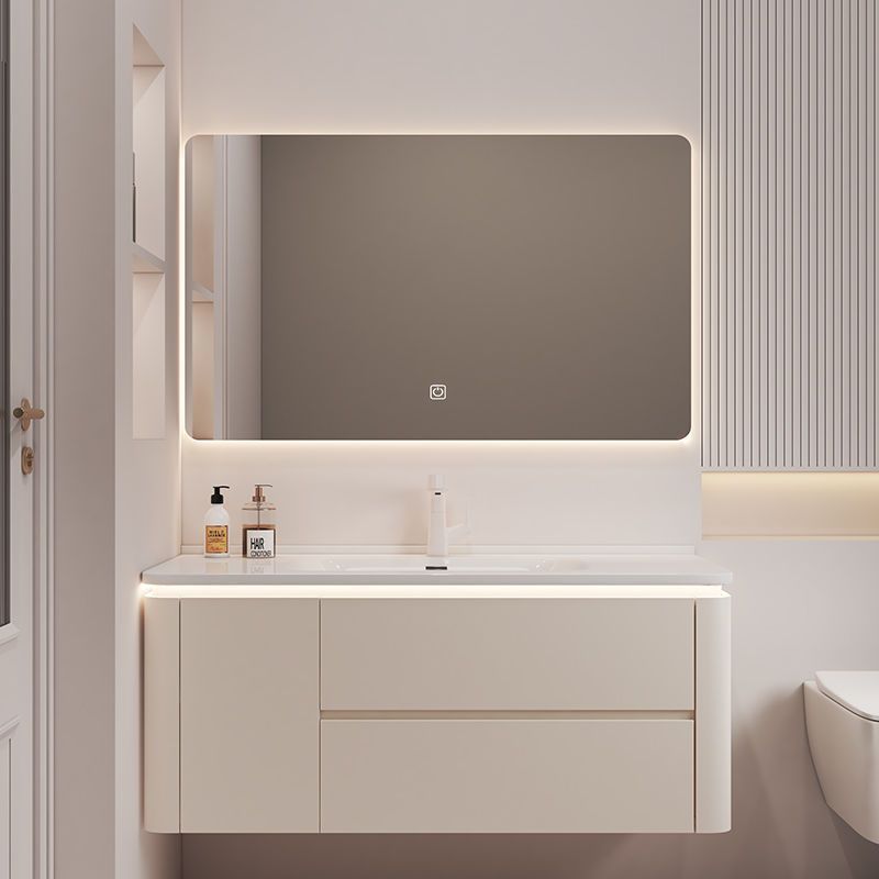 Simple cream washbasin, ceramic integrated modern bathroom, smart solid wood bathroom cabinet, washbasin combination Item Picture