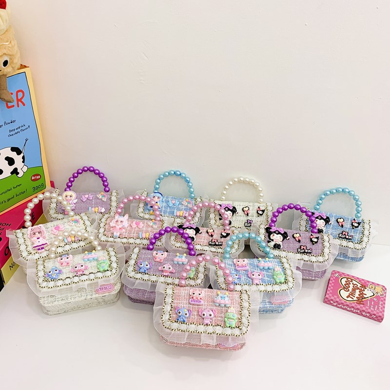 Cute princess pearl handbag for girls, stylish chain crossbody children's bag, cartoon little girl loose change single-shoulder bag full figure