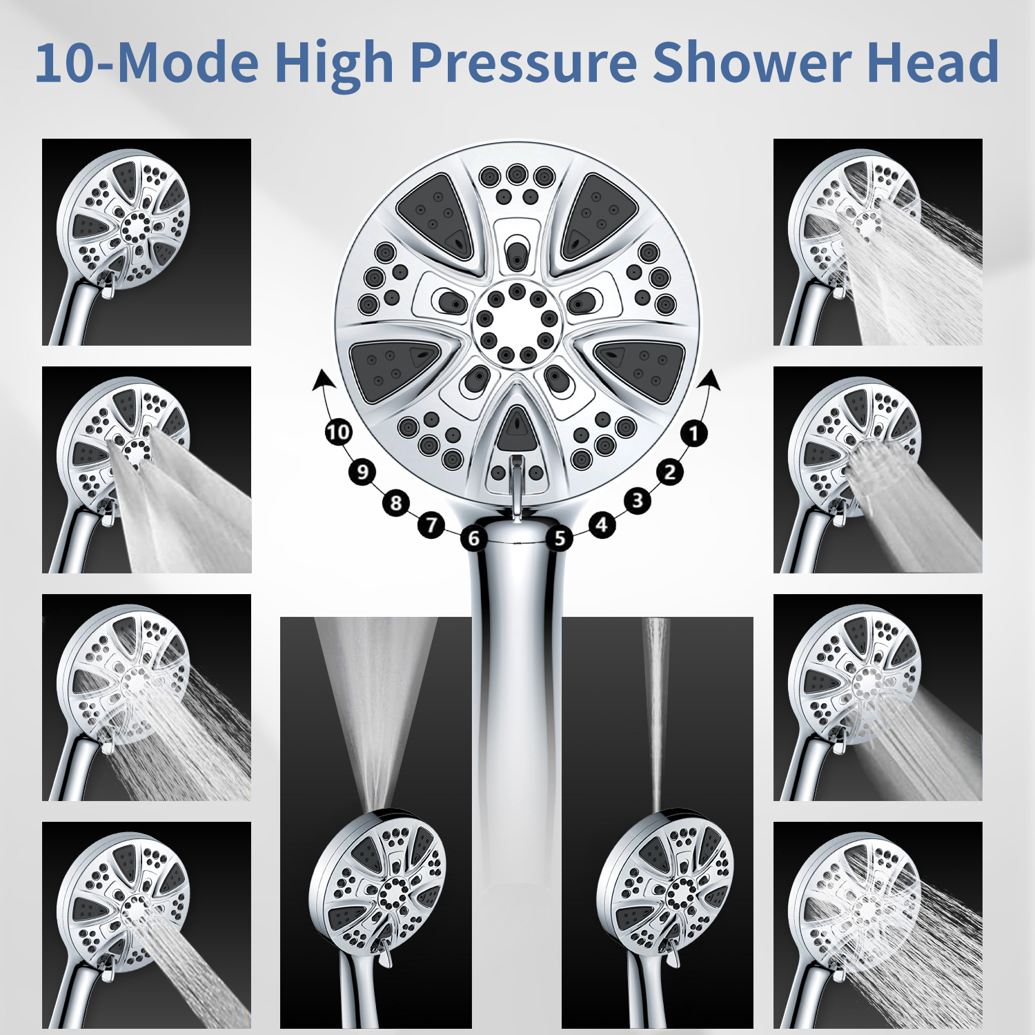 Cross-border bathroom showerhead, North American export magnetic showerhead, no-drilling magnetic showerhead stand, 10 function pressure-increasing showerhead details Picture