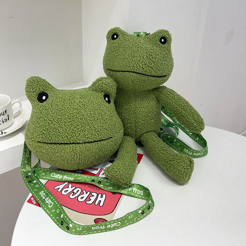 2021 Autumn New stylish and cute green frog single-shoulder crossbody bag wallet plush toy birthday gift for girls Specification drawing