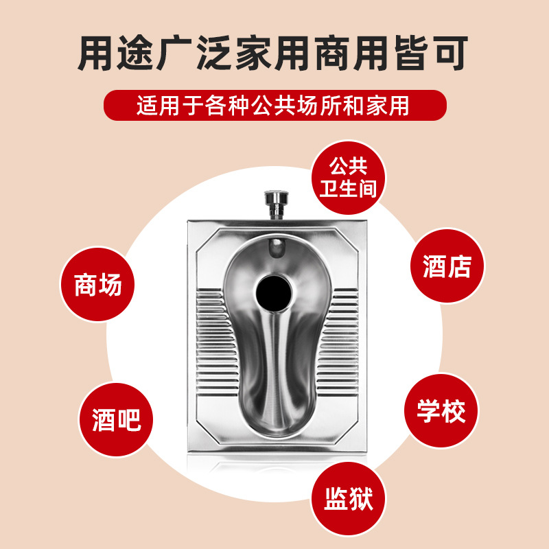 Thickened 304 stainless steel squat toilet, prison, train, bar, shopping mall, anti-odor and durable squat toilet, stainless steel squat toilet details Picture