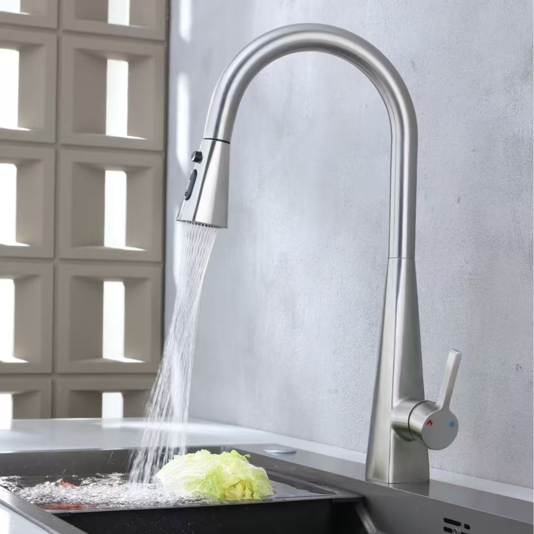 Wholesale 304 stainless steel kitchen pull-out faucet, popular hot and cold sink, telescopic faucet, conical rocket full figure