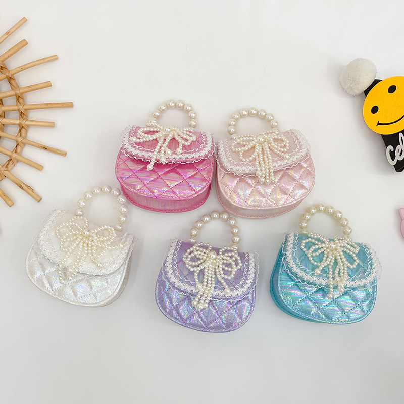 New girls' chain bag, pearl bow, children's little princess, fashionable Korean version, cute single-shoulder crossbody accessory bag Specification drawing