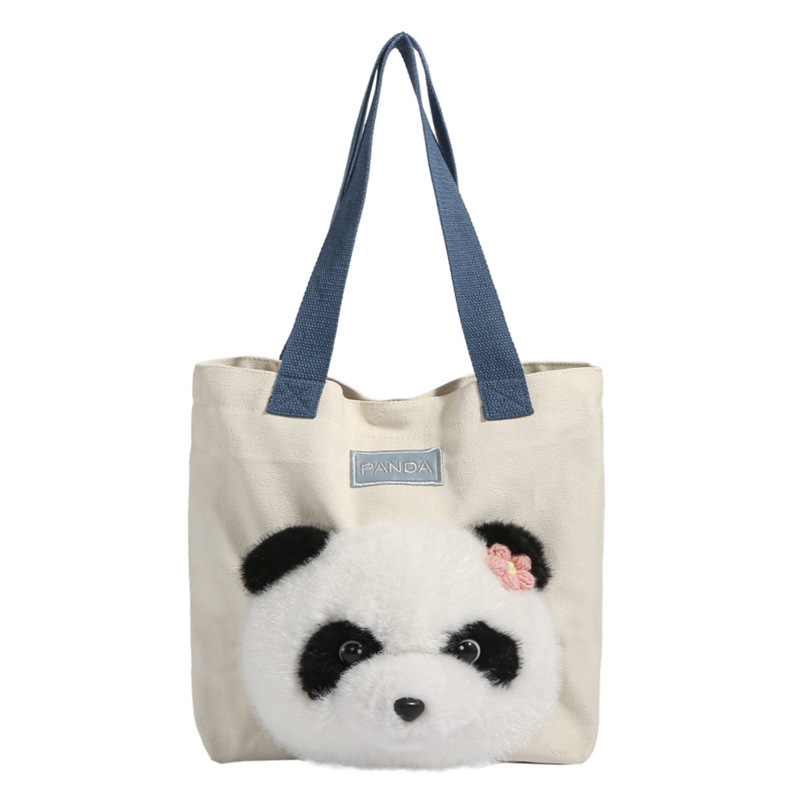 Panda Bag 2024 New Style fashionable canvas bag, single-shoulder bag, large-capacity tote bag, school commuting crossbody bag Item Picture