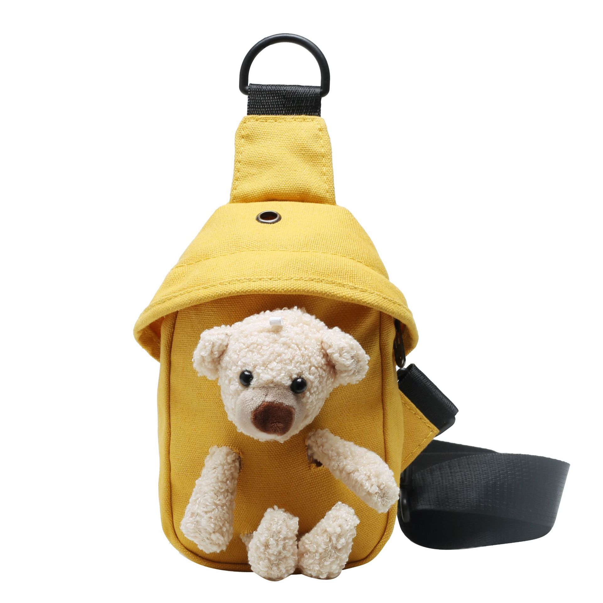 Fashionable canvas bear bag for women, 2020 new style, cute cartoon single-shoulder chest bag, trendy and personalized on Instagram, crossbody Item Picture