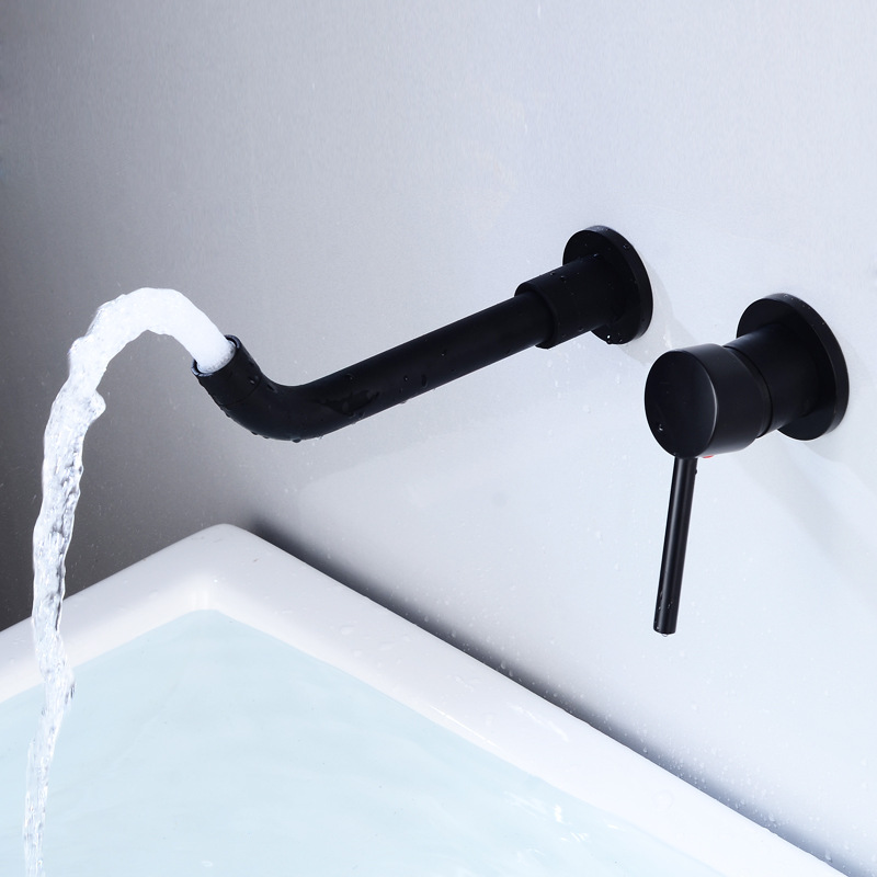 All-copper concealed washbasin faucet, wall-mounted faucet, cold and hot concealed wall-mounted faucet, black gun gray antique color details Picture