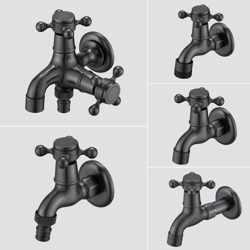 Multi-functional all-copper black antique copper washing machine, mop sink, small faucet, simple faucet, wall-mounted faucet, 6 points details Picture