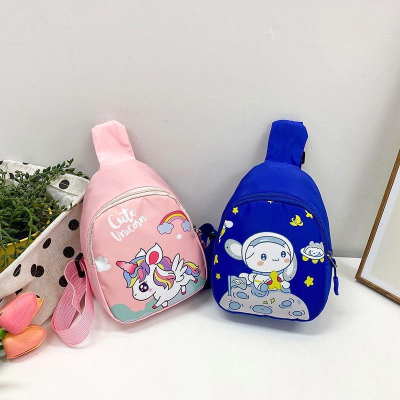 Cartoon color-blocking children's bags, summer new ins Korean version chest bags, boys' and girls' crossbody bags, small logo single-shoulder bags Specification drawing