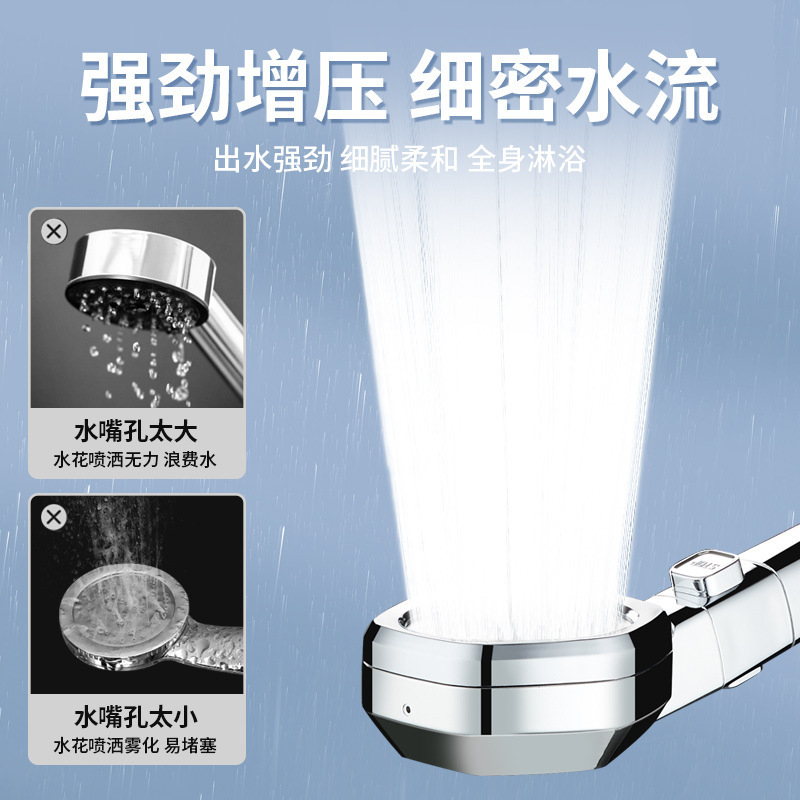 Cross-border hexagonal four-speed pressurized showerhead shower set, bath filter showerhead, home bathroom shower head details Picture