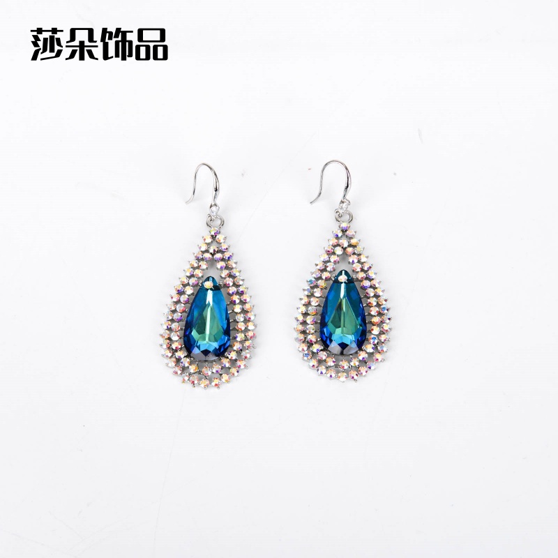 莎朵饰品时尚欧美新款珠宝首饰批发高档水晶宝石水滴项链耳环套装