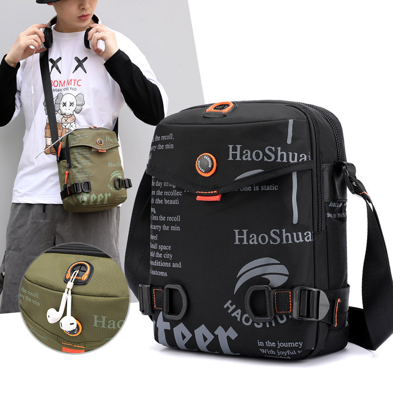 Hao Shuai's new men's outdoor casual sports single-shoulder bag, Korean style trendy hip-hop crossbody bag, waterproof mobile phone backpack full figure